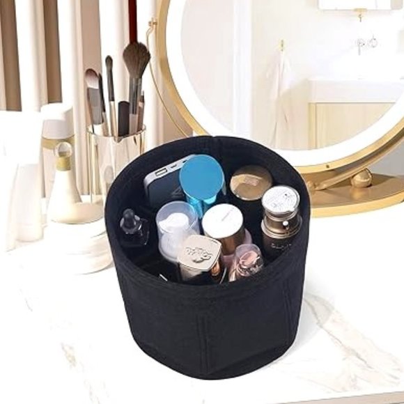 NWT Make-up Handbag Organizer Liner Black Purse Round Louis Vuitton Epi Noe M/L